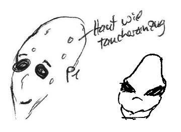 Schnelle Gesichtszeichnungen aus zwei verschiedenen Sessions auf die amphibische Spezies.